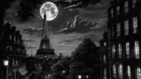 Fototapeta Las - Paris Moonlight Mystery manga style
