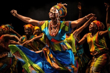 African traditional women dancing with vibrant cloth