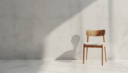 Wall Mural - A wooden chair is sitting in front of a wall