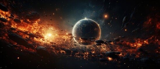 Wall Mural - a glowing sphere in the sky surrounded by numerous stars and smoke