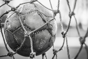 Classic Soccer Ball in Net Close-Up