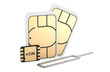 SIM cards with eject pin, 3D rendering isolated on transparent background