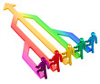 Synergy arrow with stick figures. 3D rendering isolated on transparent background