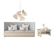 Rattan sofa table and ceiling lamp isolated PNG