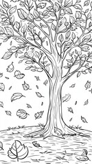 Wall Mural - Nature scenes Coloring Book: A simple outline of a tree with falling leaves