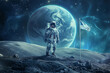 Astronaut Planting Flag on Moon Surface