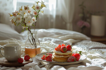 Wall Mural - Breakfast on bed (AI Generated) 