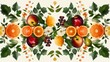 fruit line styles, with the elegant flowers and leaves of apples, oranges, grapes, various fruits.