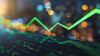 Financial growth graph: A rising green line on a business chart symbolizes success and prosperity in the world of finance.