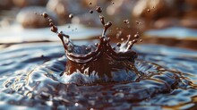 A Mesmerizing Close-up Of A Water Drop Adorned With A Unique Brown Crown, Glistening In The Light.