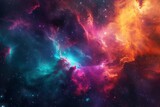 Fototapeta Kosmos - The photo captures a vibrant space filled with stars and clouds, showcasing a dynamic celestial scene, Colorful space nebula designed in abstract form, AI Generated