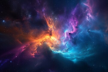 Wall Mural - An image capturing the vibrant colors of a space filled with stars and clouds, Colorful space nebula designed in abstract form, AI Generated
