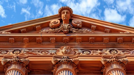 Canvas Print - A close up of a building with decorative carvings on the top, AI