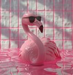 Pink Flamingo Floating in Water