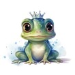 cute watercolor princess frog isolated on white
