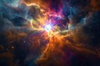 This photo captures a vibrant space filled with stars and clouds, creating a visually striking scene, Cosmic supernova explosion amid a multicolor nebula, AI Generated
