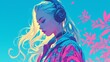 beautiful blonde woman with headphones listening to music