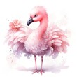 A cute watercolor ballerina flamingo isolated on a white background.