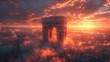Surreal frontal arc de triomphe, cloud landscape, generated with AI