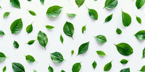 Wall Mural - leaf pattern, white background, green leaves, simple colors, flat design