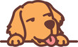 Funny golden retriever dog looking sideways cartoon, vector illustration