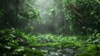 Thick green forest floor with moss and rain, generated with AI
