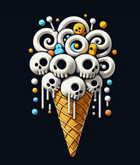 ice cream cone with candy skulls