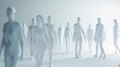 Silhouettes of diverse people walking in group, with blue overexposed effect