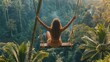 Woman Swinging on a Rope in the Jungle