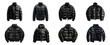 Stylish collection of black puffer jackets cut out png on transparent background