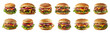 © Maestro - Set of classic beef cheeseburgers with lettuce, tomato, and onion cut out png on transparent background