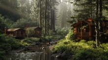 A Secluded Mountain Lodge Surrounded By Towering Redwoods And Crystal-clear Streams, With Rustic-chic Cabins And Outdoor Hot Tubs That Invite 