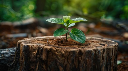 Poster - Small plant growing from tree stump