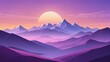 Abstract minimalistic background with mountains and hills at sunset or sunrise in violet and lavender tones.