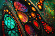 Abstract illustration of a close up feather with all kinds of shapes and colors.