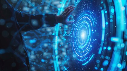 Fototapete - Business people point to the virtual hologram in the internet cyberspace, online business and graph the rising trend of finance, future life.