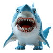 A 3D animated cartoon render of a bold shark defending a swimmer from a shark attack.