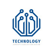Electronic technology logo design. Digital connection chip sign. Network communication concept symbol. Database icon. Blockchain futuristic symbol. Corporate identity. Vector illustration.