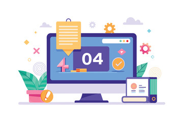 Computer Screen Showing Repeated Number Forty Error, 404 error page design concept, Computer screen with error, Simple and minimalist flat Vector Illustration