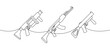 Various modern weapons one line continuous drawing. Grenade launcher, assault rifle AK 47 continuous one line illustration. Vector linear illustration