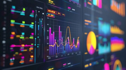Leinwandbilder - Performance metrics: A dashboard displays key performance indicators on colorful graphs, tracking progress toward business goals.