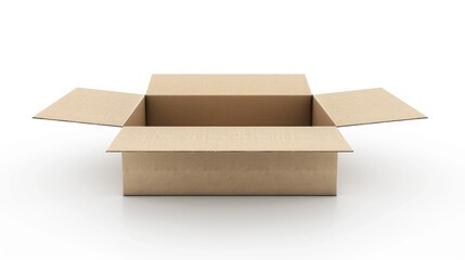 Front view an open brown empty cardboard box industrial package on white background. AI generated