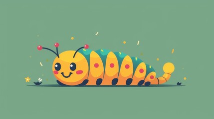 Wall Mural - A cartoon caterpillar with dots on its body, AI