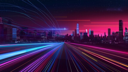Poster - skyline road to city, Abstract background For business Graphic design illustration for banner background, light speed line