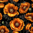 Seamless golden poppy flowers pattern, realistic style, spring wallpaper design. Generative ai