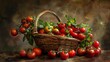 Tomato harvest basket: A rustic basket overflows with freshly picked tomatoes, a testament to the bounty of the summer garden.