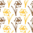 Vintage seamless pattern with yellow daffodil.