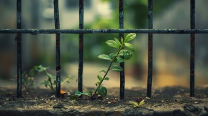 Poster - Small plant emerges from ground hole