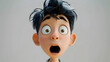 © john - Surprised shocked scared Asian cartoon character young adult man male guy boy person portrait with opened mouth in 3d style design on light background. Human people feelings expression concept
