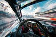 Speeding Race Car Interior, Driver's Perspective, Blurred Track